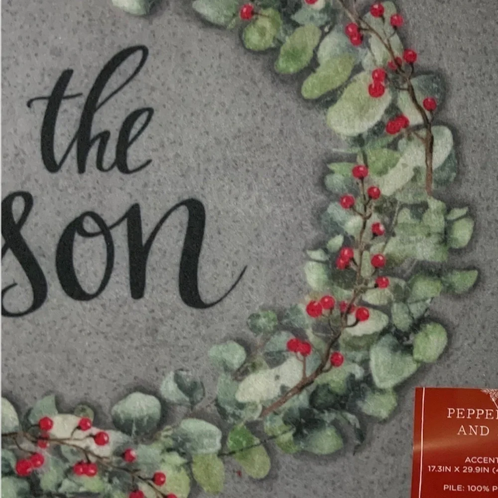 Christmas Wreath “Tis The Season” Accent Rug Clay Grey Multi 17.3” X 29.9” NEW